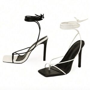 Elegant Black and White Strappy Heels